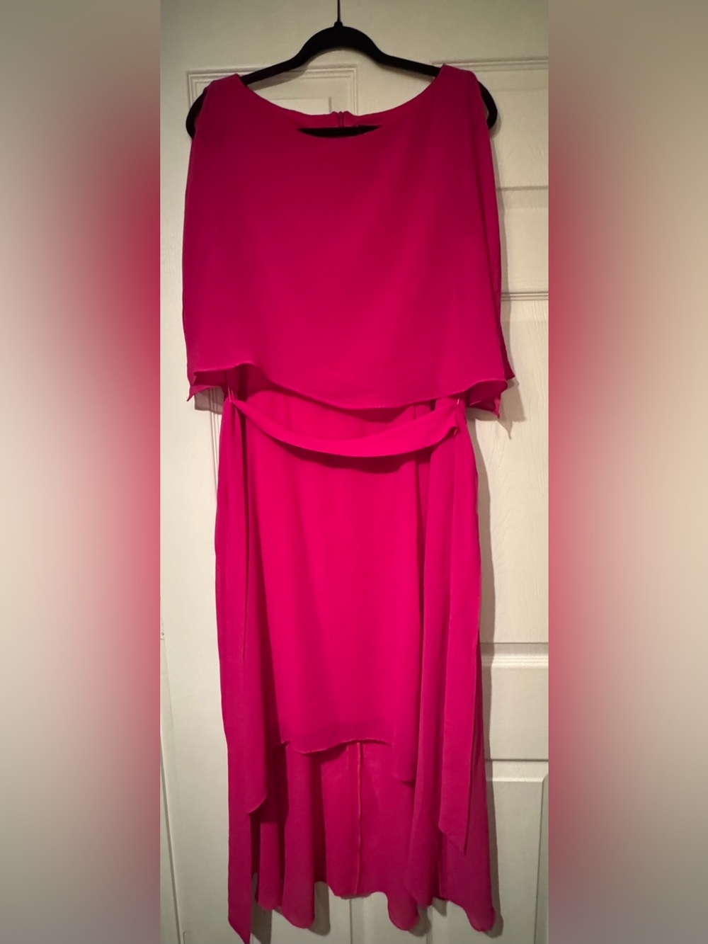 JH Size 16 Bright Pink Women’s Sleeveless Tank Dress w/ chiffon overlay